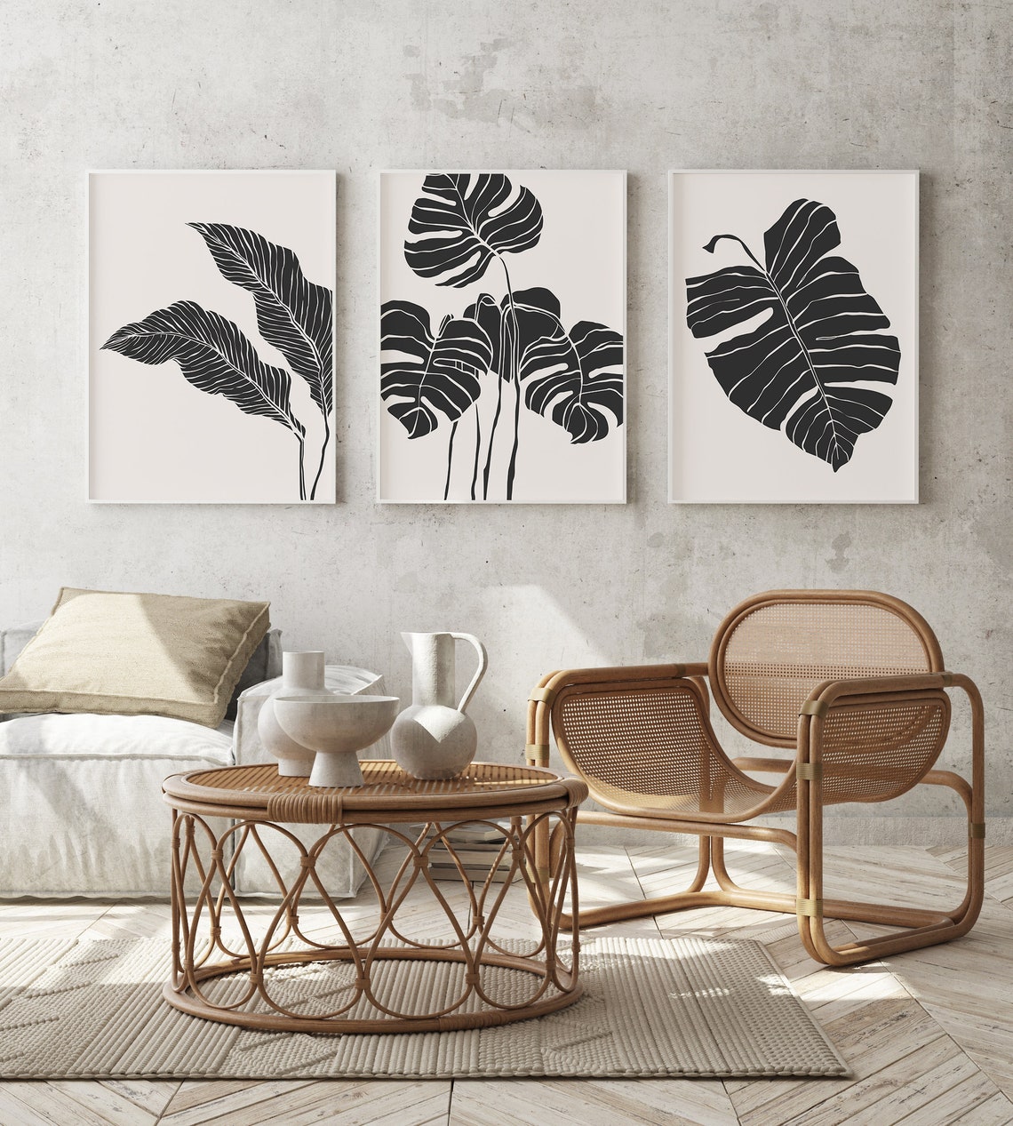 Living Room Wall Decor Black & White Botanical Print Set of - Etsy
