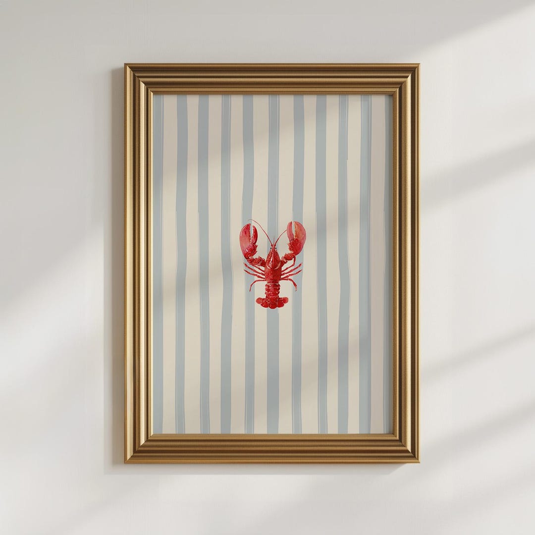 Lobster Wall Art Seafood Printable Art, Striped Lobster Print Vintage ...