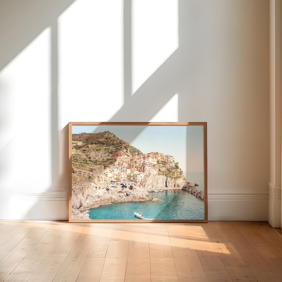 Cinque Terre Printable Art Italy Photography, Cinque Terre Poster Italian Coastal Wall Art, Manarola Italy Poster Blue Mediterranean Art