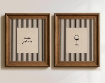 Wine Wall Art Set of 2: Minimalist Kitchen Prints, Wine Please Print, Neutral Kitchen Posters (Physical Prints)