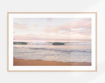 Sunset Beach Printable Art Beach Photography, Pink Sunset Beach Print Coastal Landscape Poster, Minimalist Ocean Print Sunrise Beach Art