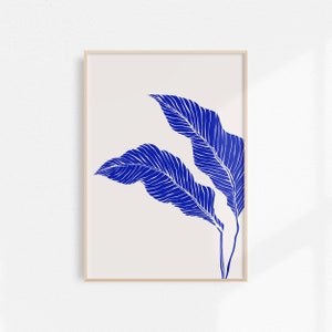 Cobalt Blue Wall Art Botanical Posters, Blue Abstract Leaves Print Set ...