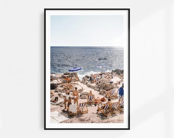 Capri Print Fontelina Beach Umbrellas Printable Art, Amalfi Coast Wall Art Italy Poster Blue & White Coastal Decor Italy Beach Photography