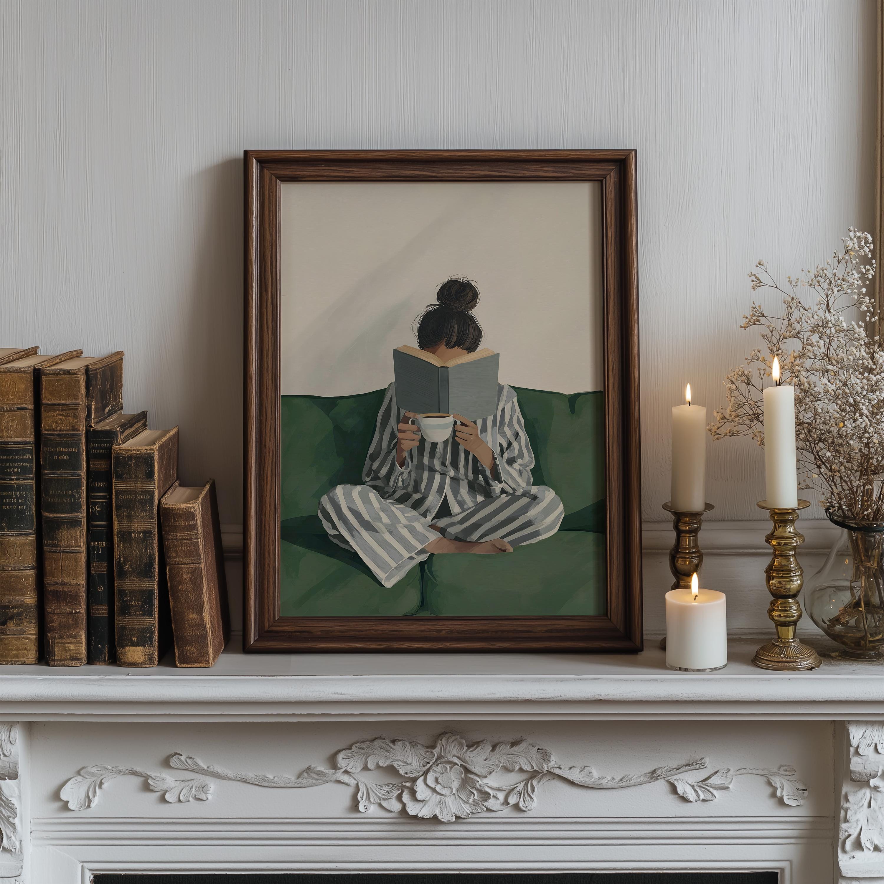 Emerald Green Woman Reading Wall Art: Book Wall Art, Aesthetic Reading ...