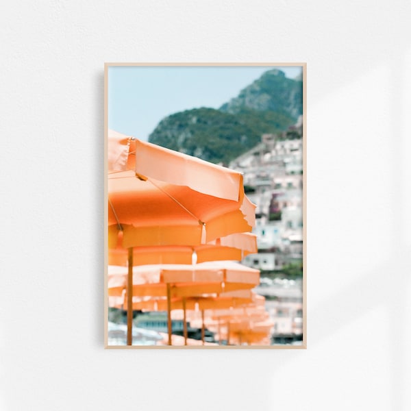 Positano Beach Print | Positano Poster | Summer Beach Print | Beach Umbrella Print | Italy Printable Art | Downloadable Print