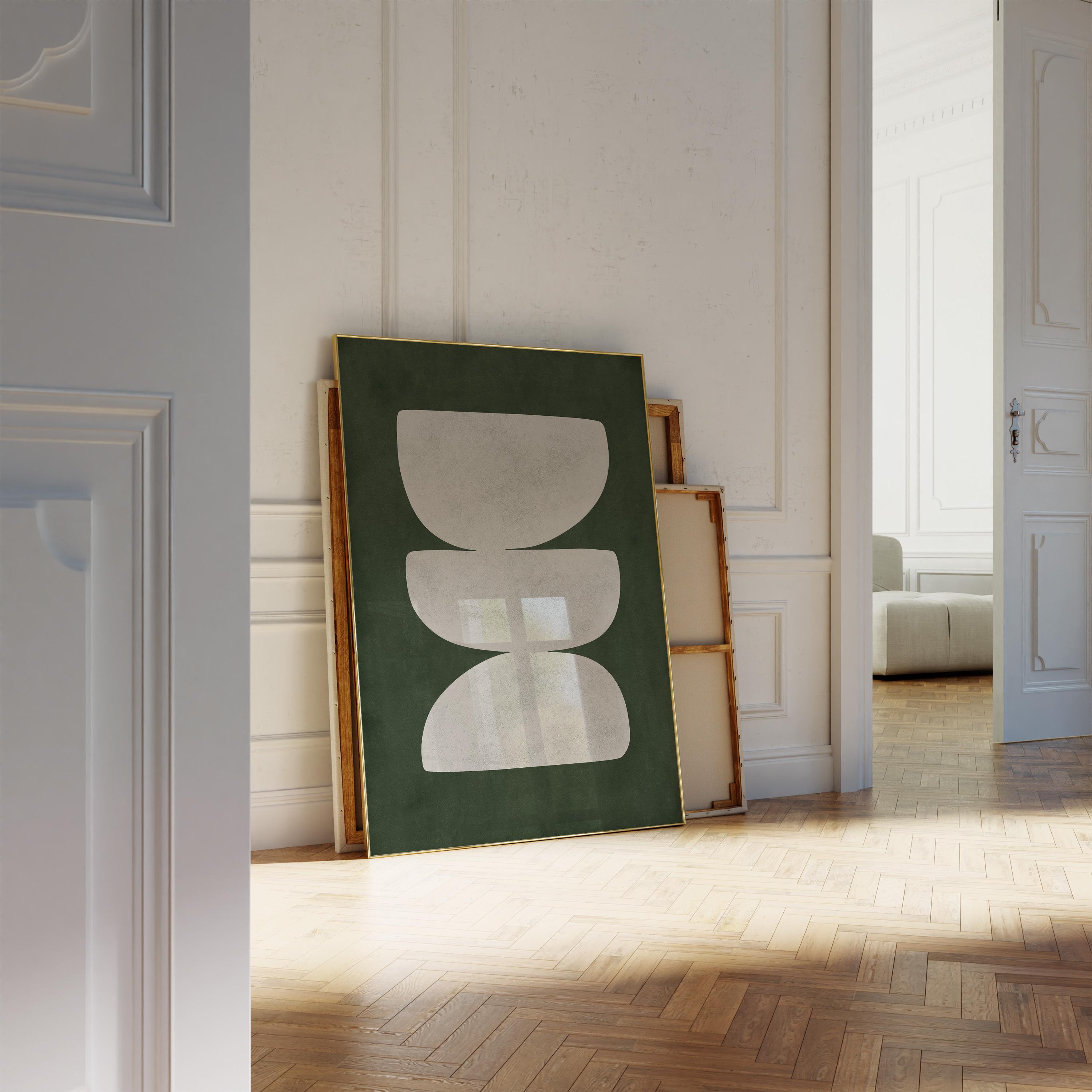 ミニマリストの抽象的な緑の印刷可能なアート、森の緑の壁アート有機的