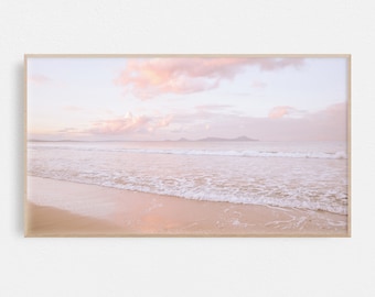 Digital Art for Frame TV Beach Print for Frame Tv Summer Coastal Landscape Print for Frame Tv, Pink Pastel Beach Sunset Frame Tv Art