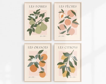 Kitchen Art | Fruit Market Print | Fruit Decor | Botanical Posters | Lemons Oranges Peaches Pears Wall Art | Fruit Printable Wall Art