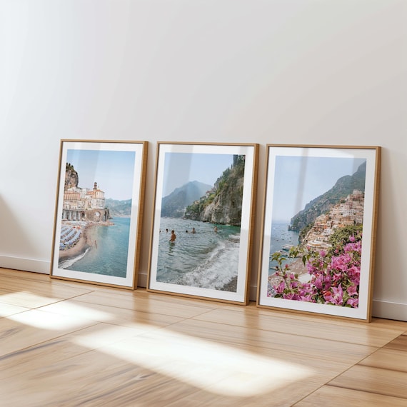 Amalfi Coast Prints Set of 3 Printable Art, Italy Wall Art Italian Coast Prints, Italy Photography Blue Amalfi Posters Blue Coastal Decor