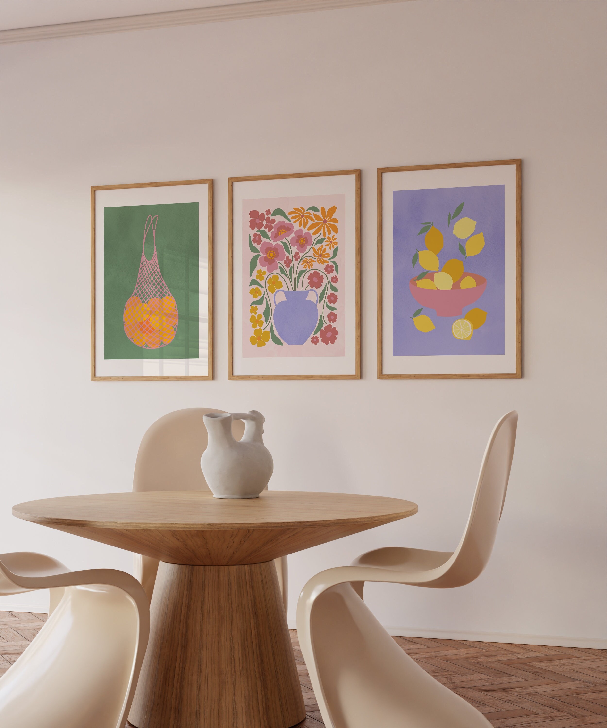 Set of 3 Kitchen Prints Illustrated Fruit Prints, Colorful Lemons ...