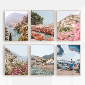Set of 6 Positano Printable Wall Art Amalfi Coast Prints, Italy Wall Art Spiaggia Grande Photography Italian Summer Beach Umbrellas