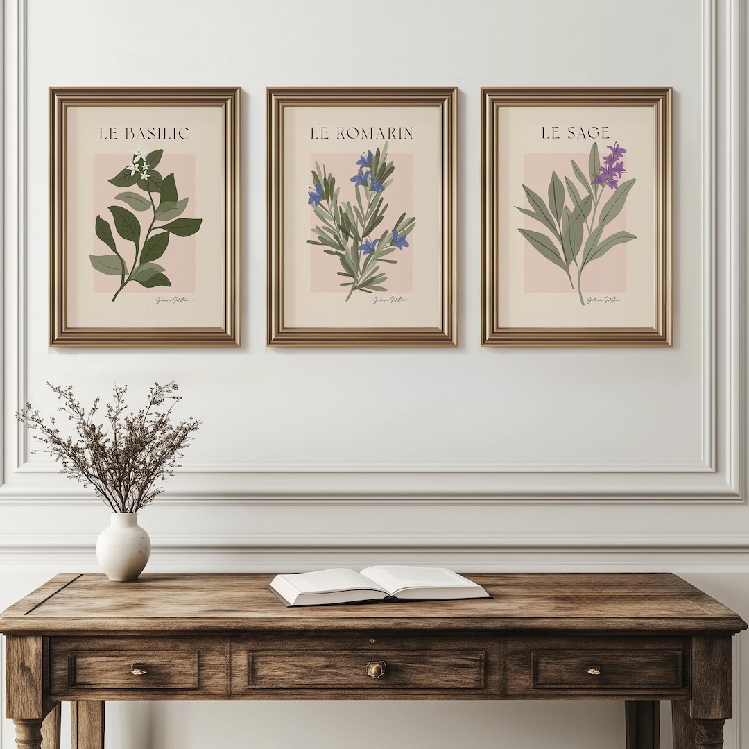 Herbs Wall Art Set of 3 Kitchen Printable Wall Art, Herb Prints Sage ...