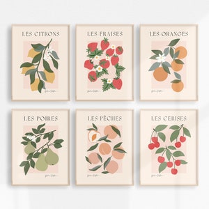 Juego de 6 impresiones artísticas de frutas para pared, arte de pared vintage para cocina, impresiones de mercado de frutas, póster de frutas francesas de arte botánico