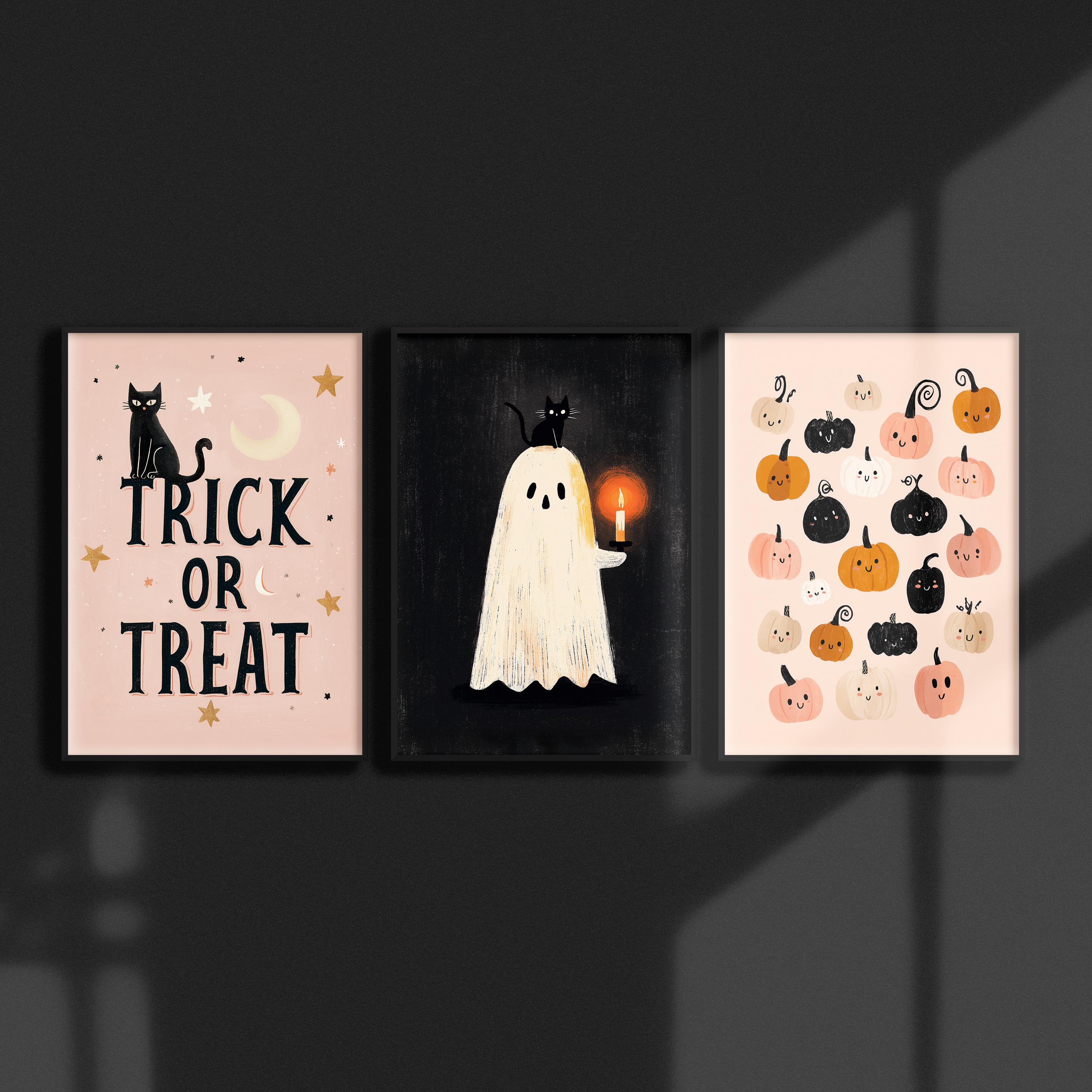 Cute Halloween Wall Art Set of 3 Pumpkin Printable Art, Trick or Treat ...