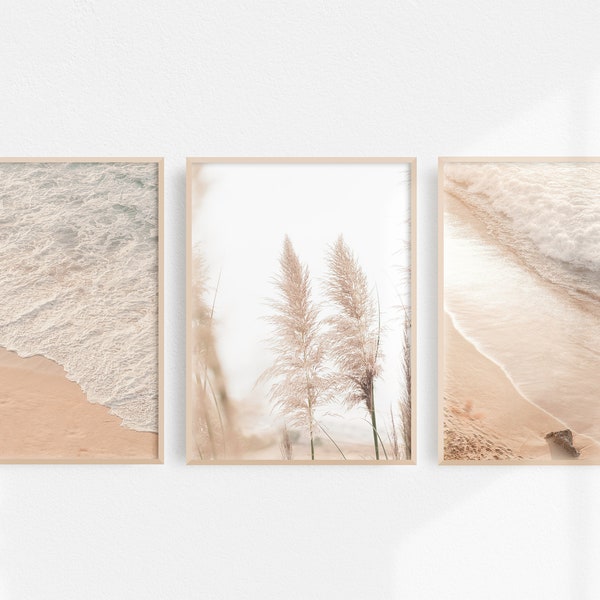 Set of 3 Prints | Beach Prints | Coastal Art Prints | Coastal Wall Art | Pampas Prints | Digital Prints | Printable Art