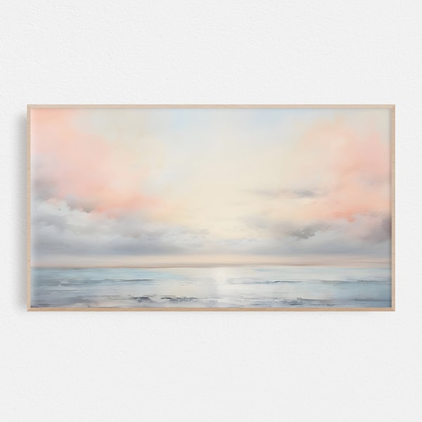 Kust Samsung Frame TV Art | Perfecte pastelkleurige strandzonsondergang | Aquarel Oceaan Wolken Schilderij Frame TV | Digitale download voor Samsung Frame