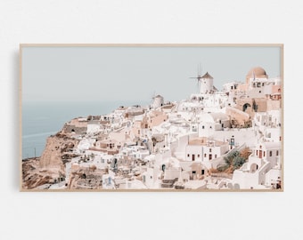 Samsung Frame TV Art Santorini Art Greece Digital Art, Pastel Art Frame TV Coastal Print for The Frame Tv Instant Download