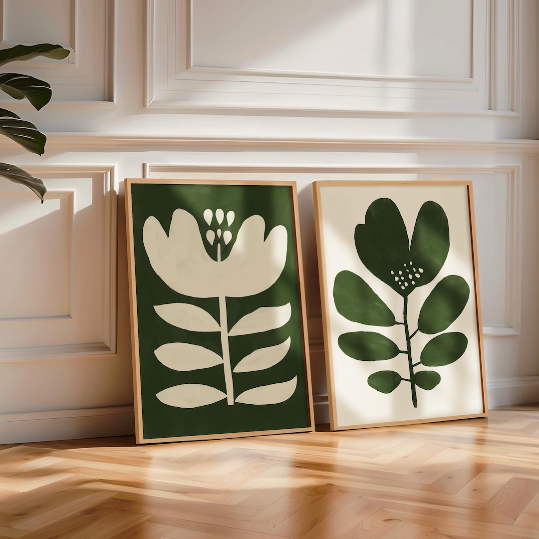 Dark Green Abstract Wall Art Print Set of 2 Physical Prints, Moss Wall ...