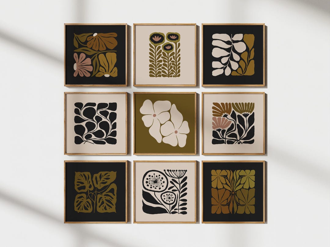 Moody Flower Printable Art Square Gallery Wall Set of 9 Prints, Black ...