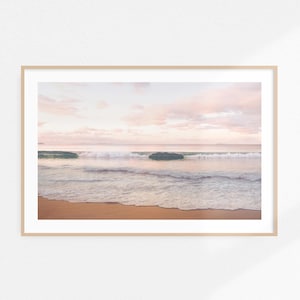 Sunset Beach Poster Strand Fotografie Physischer Druck, rosa Sunset Beach Print Küstenlandschaft, minimalistischer Ocean Print Sunrise Beach Art