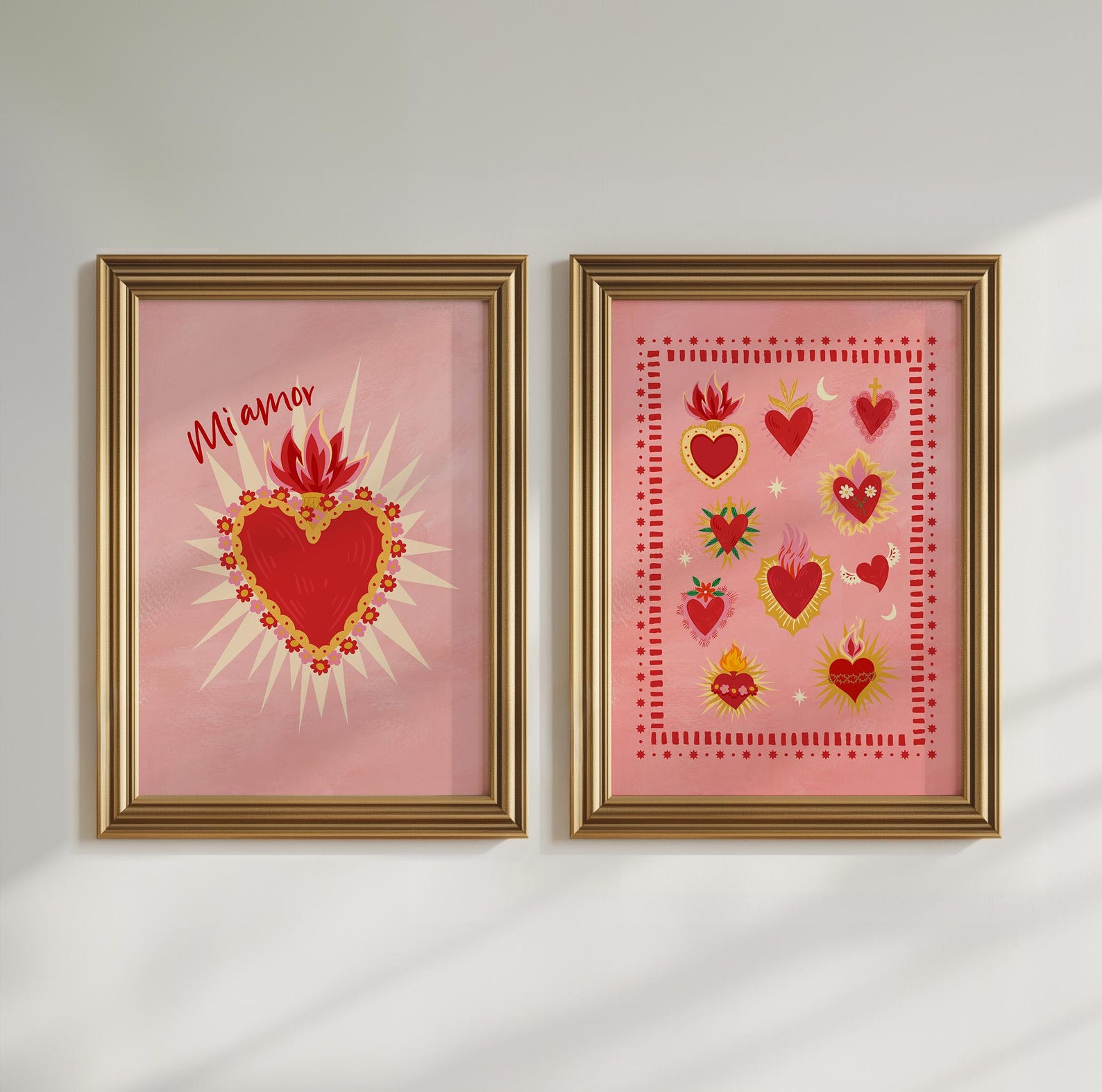 Pink & Red Heart Printable Art Love Poster Set of 2, Sacred Heart ...