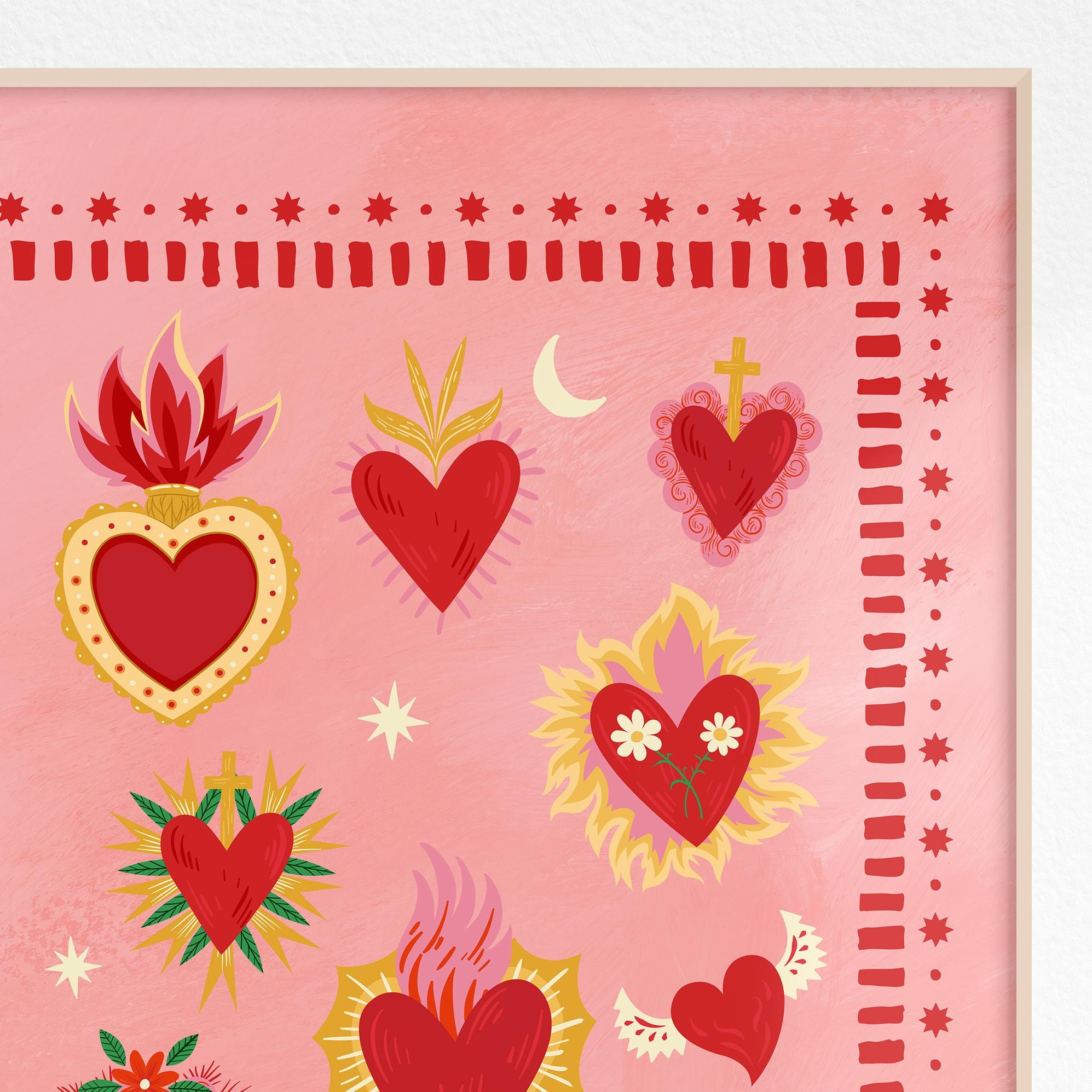 Pink & Red Heart Printable Art Love Poster Set of 2, Sacred Heart ...
