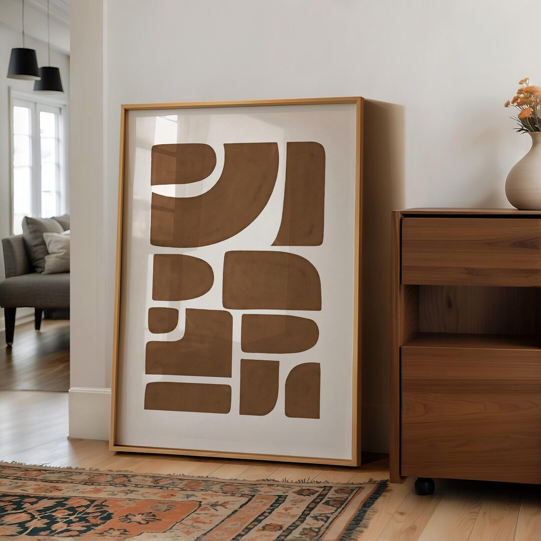 Brown Geometric Wall Art: Abstract Brown & White Printable Art, Rust ...