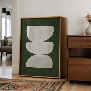 Minimalist Abstract Green Printable Art, Forest Green Wall Art Organic Shapes Poster, Olive Green Minimalist Art Print Dark Green Decor