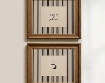 Coffee Prints Digital Download: Modern Kitchen Wall Art Set of 2, Black & White Striped Prints Coffee Club Art, Chic Kitchen Decor