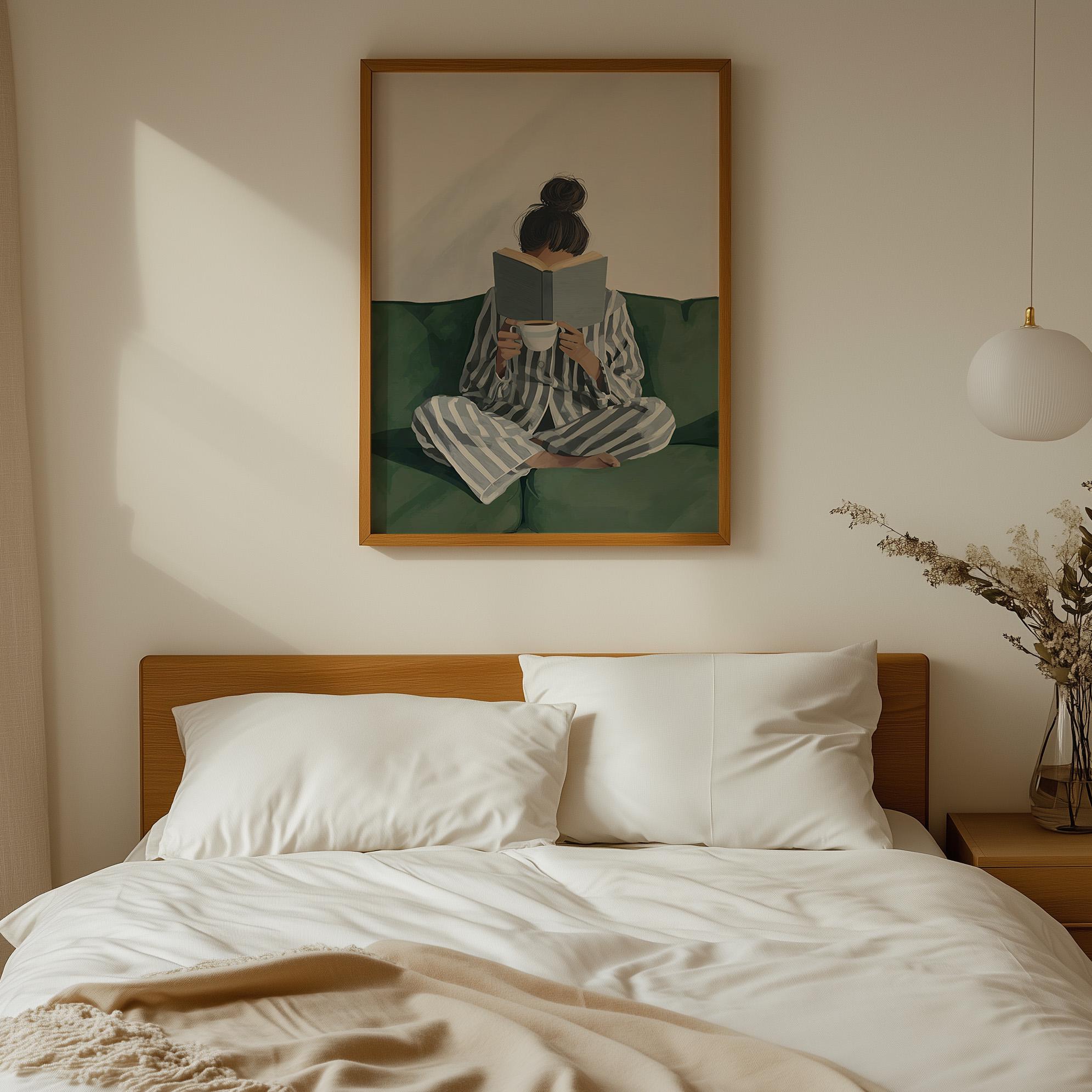 Emerald Green Woman Reading Wall Art: Book Wall Art, Aesthetic Reading ...