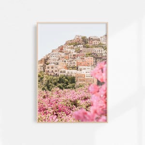 Poster della Costiera Amalfitana Rosa, stampa fisica di Positano, arte murale italiana, fotografia di Positano, arte costiera italiana, stampa di poster di Amalfi
