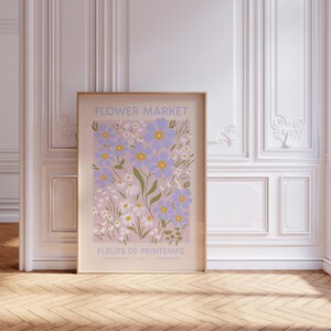 Spring Flower Printable Art, Flower Market Poster Aesthetic Decor, Vintage Floral Poster Pink Daisies Print, Pastel Wildflowers Print image 3