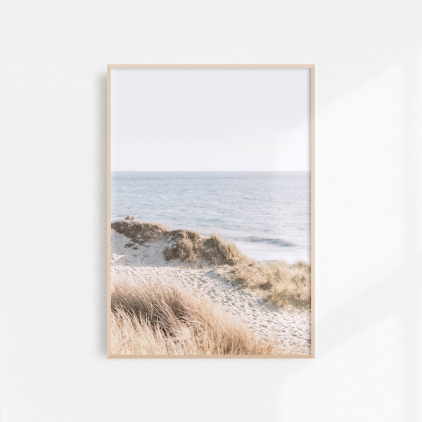 Coastal Beach Print | Neutral Coastal Wall Art | Sand Dunes Print | Beach Poster | Blue Coastal Decor | Beach Grass Coastal Printable Art