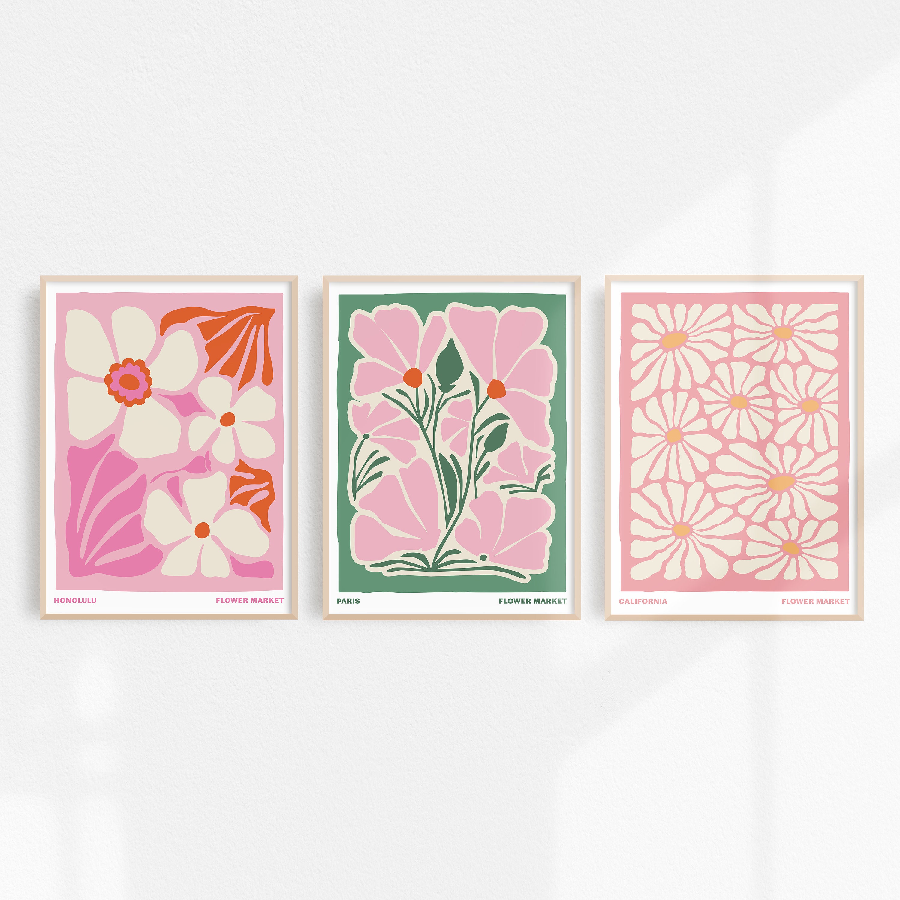 Flower Poster Set of 3 Gallery Wall Set Danish Pastel, Pink Floral