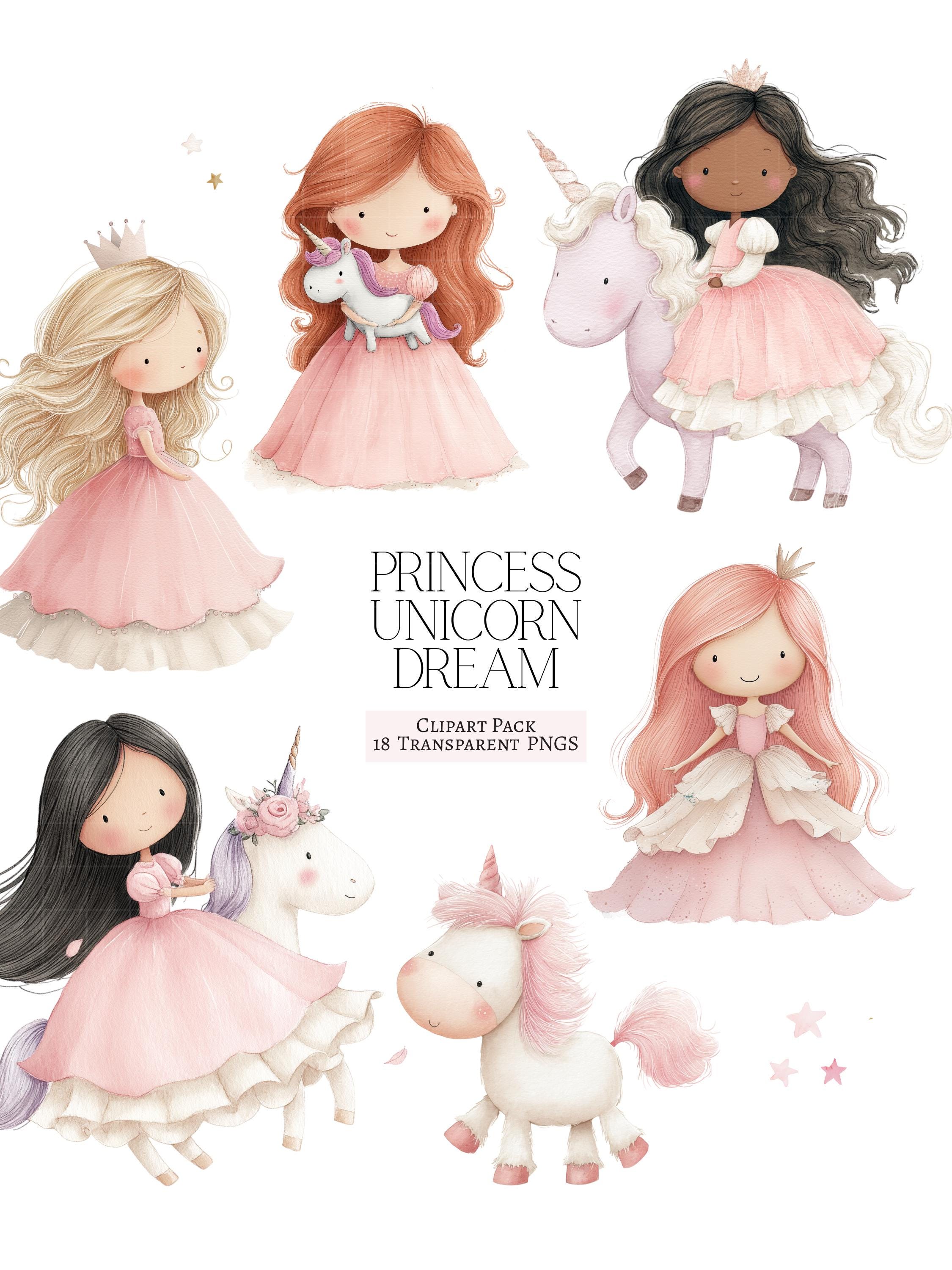 18 Princess & Unicorn Dreams Watercolor Clipart Set – Blush Pink Pastel ...