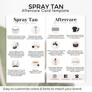 Spray Tan Aftercare Template, Tanning Care Card, Spray Tan Care Card, Printable Beauty Aftercare Card, Spray Tan Aftercare, Tan Care Card