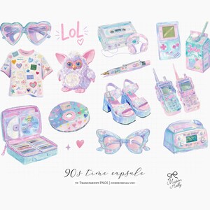 Bring back the magic of the late 90s with this nostalgic clipart bundle inspired by childhood memories, school days, mall culture, summer fun, and early internet life. Filled with retro toys, fashion accessories, stationery, keepsakes, and iconic 90s-inspired graphics, this collection is perfect for stickers, scrapbooking, planners, invitations, party decor, sublimation, and creative DIY projects.