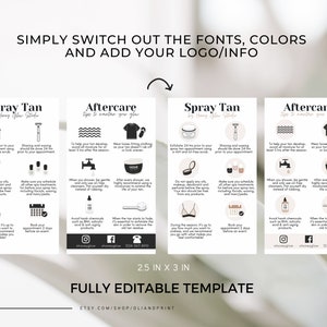 Spray Tan Aftercare Template, Tanning Care Card, Spray Tan Care Card, Printable Beauty Aftercare Card, Spray Tan Aftercare, Tan Care Card image 2