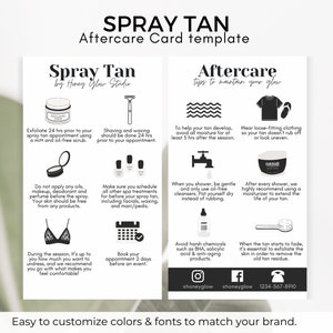 Spray Tan Aftercare Template, Tanning Care Card, Spray Tan Care Card, Printable Beauty Aftercare Card, Spray Tan Aftercare, Tan Care Card image 1