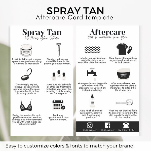 Spray Tan Aftercare Template, Tanning Care Card, Spray Tan Care Card, Printable Beauty Aftercare Card, Spray Tan Aftercare, Tan Care Card