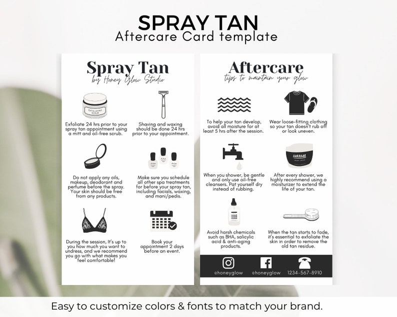 Spray Tan Aftercare Template, Tanning Care Card, Spray Tan Care Card, Printable Beauty Aftercare Card, Spray Tan Aftercare, Tan Care Card image 1