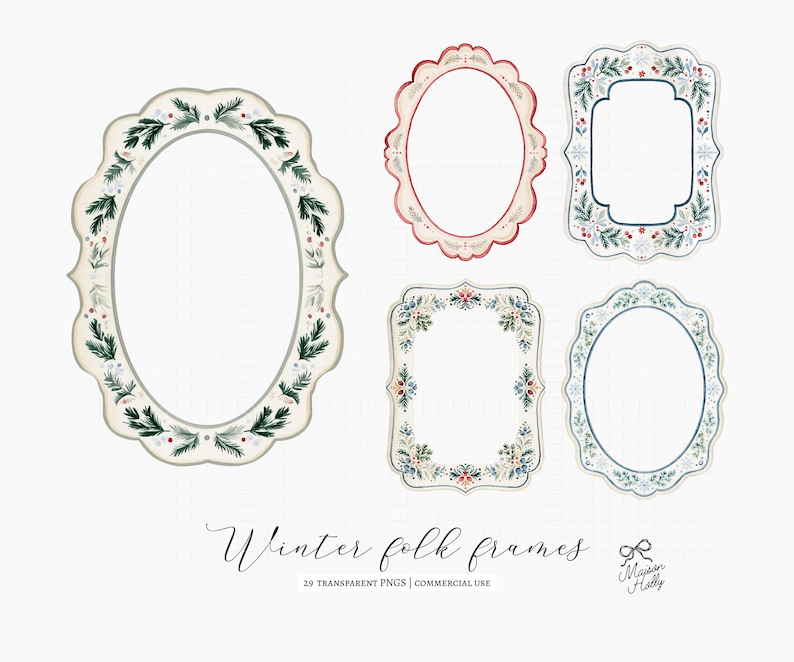Bring a  Nordic touch to your creative projects with this collection of 20+ watercolor Scandinavian Christmas folk frames. Inspired by traditional Swedish folk art, this bundle includes decorative winter frames, matching corners in a classic palette of Swedish red, evergreen, cream, and powder blue. Perfect for Christmas invitations, greeting cards, gift tags, holiday stationery, printable wall art, scrapbooking, stickers, and seasonal crafts. Ideal for both personal and commercial projects.