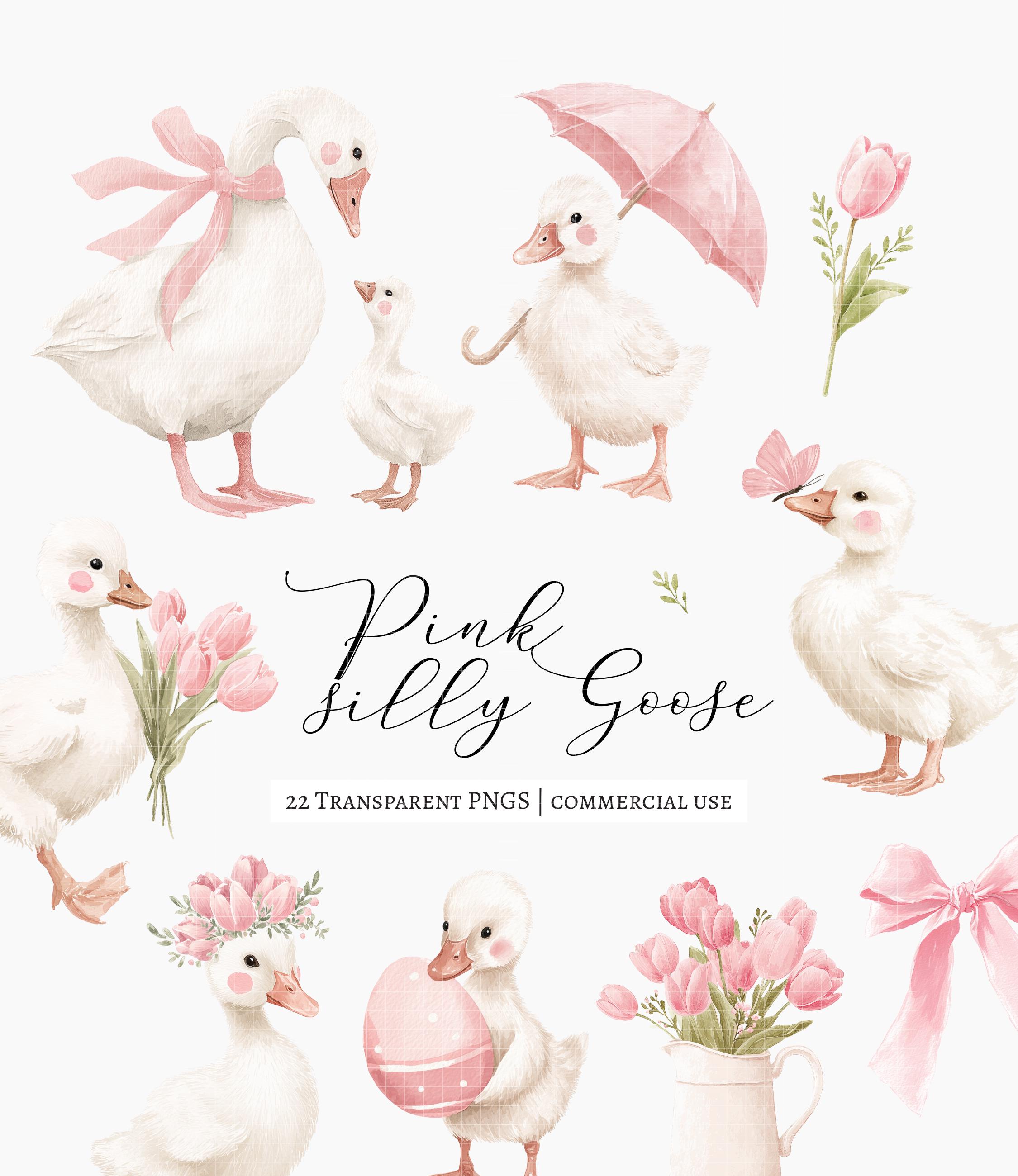 22 Watercolor Silly Goose Clipart Set, Pink Gosling PNG, Baby Girl ...