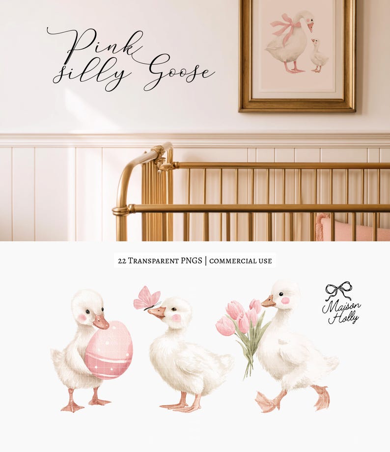 22 Watercolor Silly Goose Clipart Set, Pink Gosling PNG, Baby Girl ...