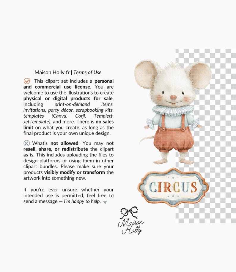 Bring a gentle carnival feeling to your designs with this Vintage Circus Parade Clipart Set — a collection of 45 watercolor-style illustrations featuring parade-ready circus animals and classic circus details. Everything comes as high-quality PNG files with transparent backgrounds, ready to drop into your project.

Use these illustrations for
• nursery wall art and children’s décor
• circus or carnival birthday invitations
• baby shower themes
• branding and small business packaging