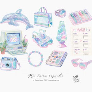 Bring back the magic of the late 90s with this nostalgic clipart bundle inspired by childhood memories, school days, mall culture, summer fun, and early internet life. Filled with retro toys, fashion accessories, stationery, keepsakes, and iconic 90s-inspired graphics, this collection is perfect for stickers, scrapbooking, planners, invitations, party decor, sublimation, and creative DIY projects.