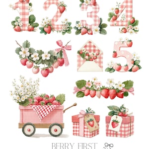 Bring a burst of berry Strawberry to your next project with this adorable Strawberry Clipart Set! This collection features 45 watercolor PNGs, perfect for baby showers, berry first birthdays, nursery decor, and playful crafts. Inside you’ll find blueberry animals, cute woodland friends, and plenty of whimsical berry details.  Each design comes as a high-resolution PNG with a transparent background, making it easy to use for invitations, party decor, scrapbooking, wall art, and more.
