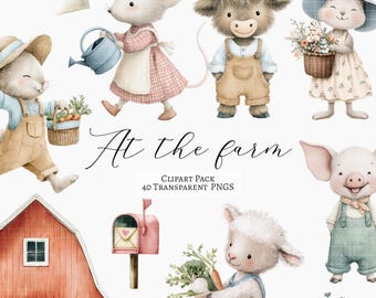 40+ Bauernhof Tiere Aquarell Clipart, Kinderzimmer Wand Kunst, Geburtstag Party Tiere, Pastell Baby Shower Bauernhof Tiere, Wald Kinderzimmer