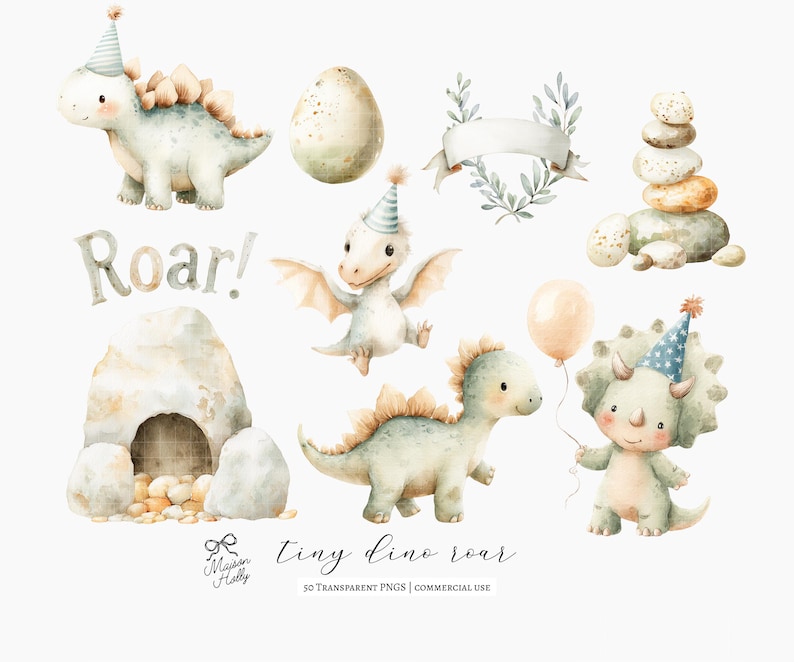 50 Cute Dinosaur Clipart PNG Bundle, Pastel Baby Dino Clipart Set, T ...