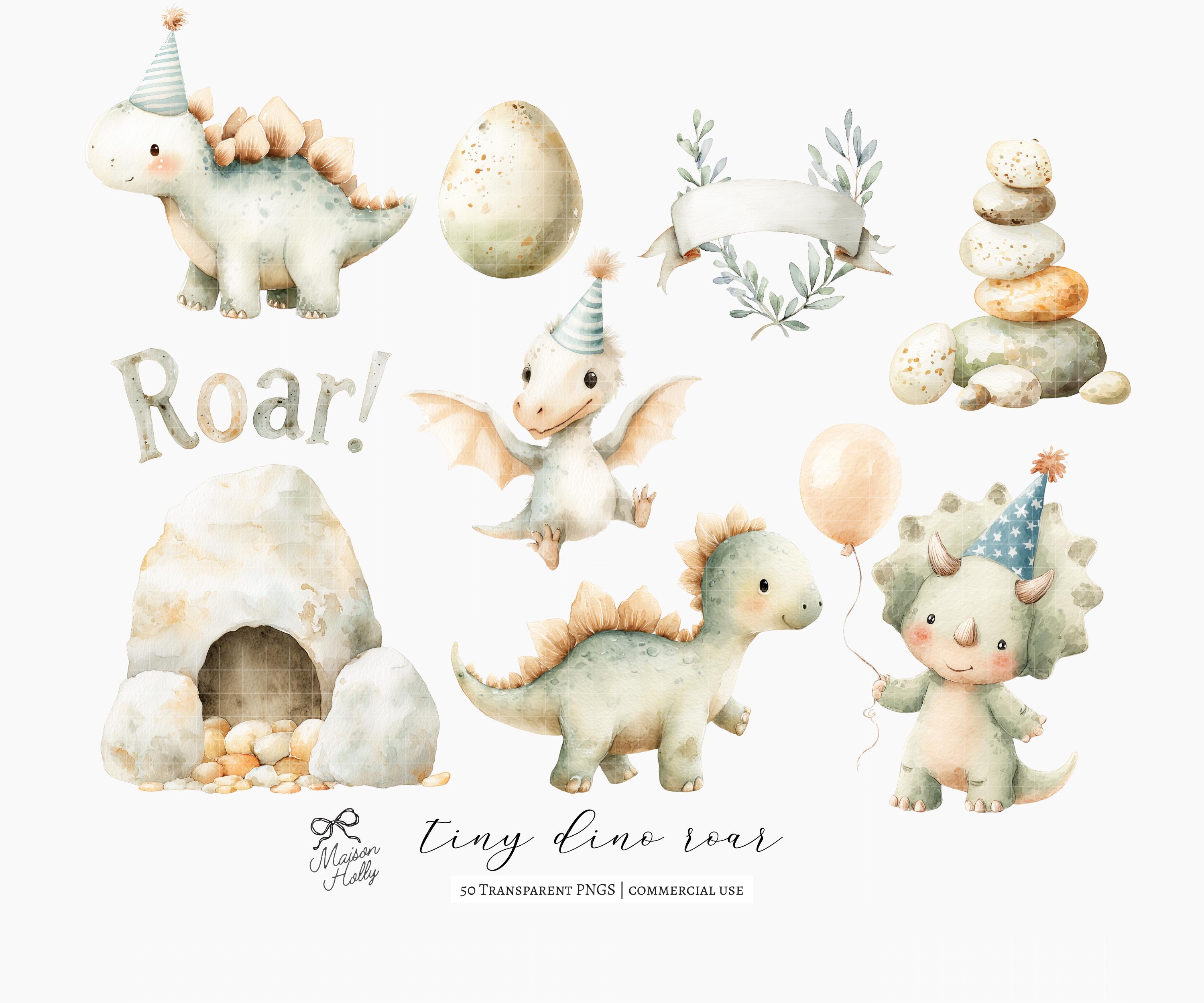 50 Cute Dinosaur Clipart PNG Bundle, Pastel Baby Dino Clipart Set, T ...